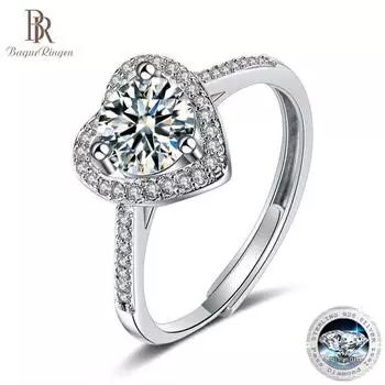 Bague Ringen 1ct 2ct Кольца с муассанитом женские стерлингового серебра 925 пробы обручальное кольцо ювелирные изделия для помолвки подарок на день Святого Валентина для невесты 1ct adjustable чёрный