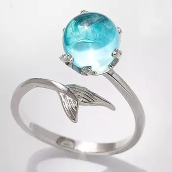 Bague Ringen 925 Серебряное кольцо с синим кристаллом Русалка и пузырьковые открытые кольца для женщин, подарок на свадьбу, день рождения, модные ювелирные изделия высокого качества Resizable