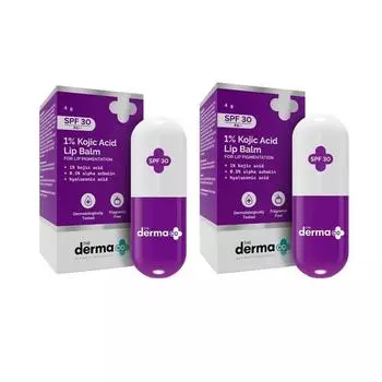 Бальзам для губ Derma Co 1% Kojic Acid с альфа-арбутином и гиалуроновой кислотой - 4G (Пакет из 2) Лечит пигментацию|Осветляет темные губы, оттенок Off White