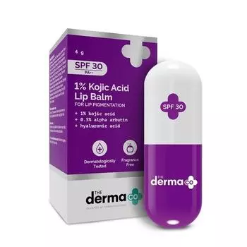 Бальзам для губ Derma Co 1% Kojic Acid Lip Balm I с альфа-арбутином и гиалуроновой кислотой I SPF 30 PA++ I увлажняет губы | Для темных и пигментированных губ -4 г