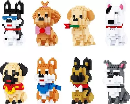 BALODY Block Dog Набор из 8 мини-блоков с изображением собак, строительные блоки в виде животных, собаки, подарок для самостоятельной сборки, подарок для детей и взрослых