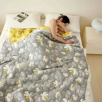 Bamboo fiber Puff blanket Jacquard bed plaid Stitch bed linen Antibacterial summer Blankets and bedspreads Home and decoration 150cmx200cm синий
