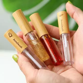 Bamboo Lid Cosmetic Container With Brush Eyelashes Tube Simple Lip Gloss Case Women style 1
