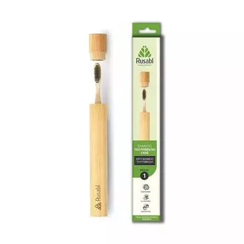 Бамбуковая биоразлагаемая зубная щетка в бамбуковом футляре, Bamboo biodegradable Toothbrush with Bamboo Case, Rusabl 13.125