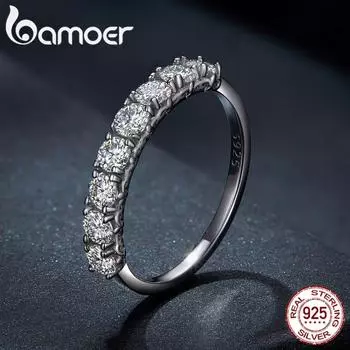 BAMOER 0,8CT D Цвет VVS1 EX Lab Бриллиантовое круглое кольцо с муассанитом, кольцо из стерлингового серебра 925 пробы для женщин, обручальные свадебные украшения 6