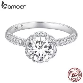 BAMOER 1.0CT D Цвет VVS1 EX Нежное кольцо с муассанитом, кольцо из стерлингового серебра 925 пробы с фианитом для женщин, помолвка, свадебный подарок 6
