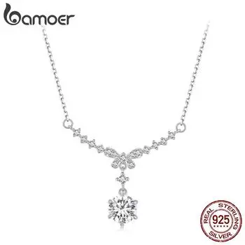 BAMOER 1CT каплевидное муассанитовое ожерелье с бантом-цепочкой, ожерелье из стерлингового серебра 925 пробы для женщин, свадебный подарок на День святого Валентина 925 silver