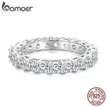 BAMOER 2.1CT D Цвет VVS1 EX Круглое кольцо с муассанитом, кольцо из стерлингового серебра 925 пробы для женщин, помолвка, свадебный подарок, ювелирные украшения 6
