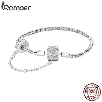 BAMOER Аутентичное серебро 925 пробы с кубическим цирконием, базовый браслет-подвеска для женщин, бусины и подвески, подвески, ювелирные изделия «сделай сам» 17
