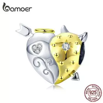 BAMOER бусины в форме сердца ангела и дьявола, оригинальные подвески, серебро 925, браслеты, ювелирные изделия, подарки TLC607