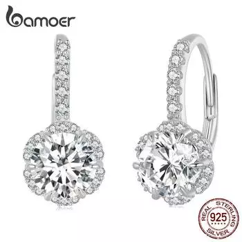 BAMOER D Color VVS1 EX 1CT Роскошные серьги-кольца из муассанита из стерлингового серебра 925 пробы для женщин, свадебные украшения для помолвки 925 silver