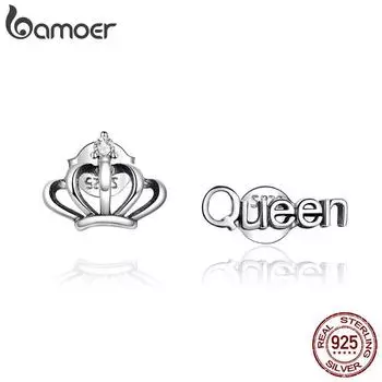 Bamoer Простые серьги-гвоздики с короной из окисленного серебра для женщин, серьги-гвоздики из стерлингового серебра 925 пробы, ювелирные изделия 925 silver