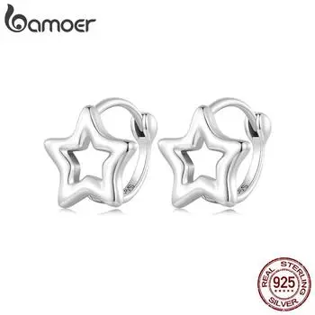 BAMOER, простые серьги-кольца из стерлингового серебра 925 пробы со звездами, минималистичные серебряные серьги-кольца для женщин и девочек, оригинальный дизайн, изящные ювелирные изделия 925 silver