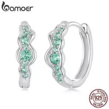 BAMOER зеленые цирконы серьги-кольца Huggie Hoop из стерлингового серебра 925 пробы гипоаллергенные серьги для женщин ювелирные изделия подарок BSE1034