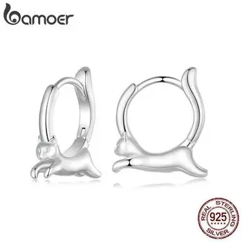 BAMOER серьги-кольца с котом для женщин, стерлинговое серебро 925 пробы, серьги-кольца с животными, ювелирные изделия, подарки для чувствительных ушей SCE1676