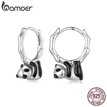 BAMOER серьги-кольца с пандой для женщин, стерлинговое серебро 925 пробы, серьги-кольца с животными, ювелирные изделия, подарки для чувствительных ушей SCE1674