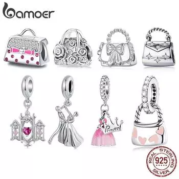 BAMOER Solid 925 Sterling Silver Bowknot Handbag Charm Pendant fit Original Bracelet Jewelry DIY bamoer Classic Charm 1.3*1.1cm серебряный