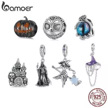 BAMOER Solid 925 Sterling Silver Witch-Hat/Devil s Eye Charm fit Original Bracelet & Necklace Halloween Jewelry DIY bamoer charm