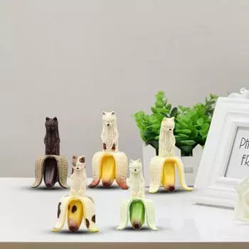 Banana Ornament 5X Banana Sleeping Cat Statue Fruit Model Statue Cute Unique Art Crafts Animals Figurine For Desktop Table