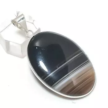 Banded Agate Gemstone Handmade 925 Sterling Silver Jewelry Pendant 2.09 E3G11