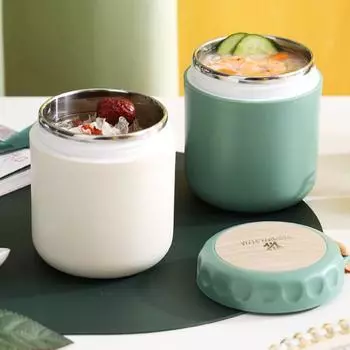 Банка для еды из нержавеющей стали с вакуумной изоляцией, большая емкость, герметичный портативный изолированный контейнер для еды для горячего супа, посуда B зелёный