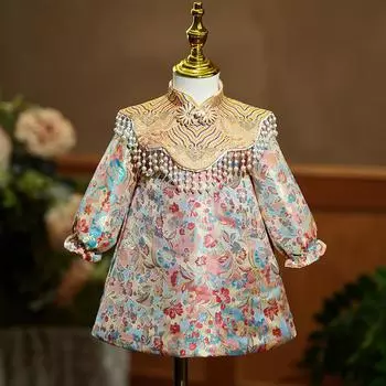 Банкетное платье Cheongsam для девочек в китайском стиле Тан, платье принцессы