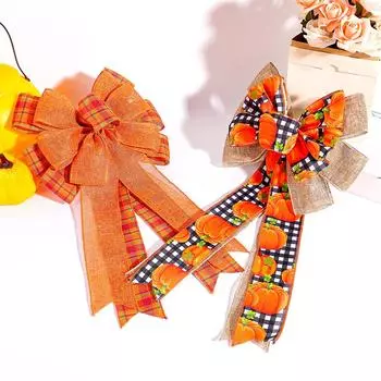 Бант для тыквы на День благодарения, атрибутика для вечеринки, осенний фестиваль, полосатые банты, украшения