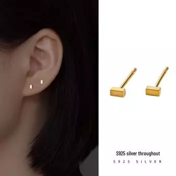 Banyan Tree S925 Silver Geometric Rectangle Earrings: Versatile, Simple, and Safe for Sleeping Women’s Earwear. ES1832 золотой