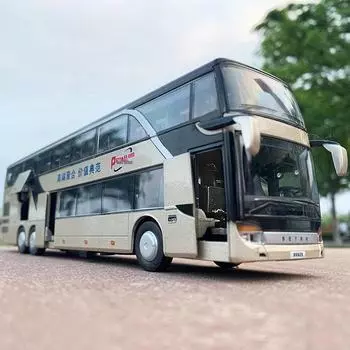 Bao Silun 66029 Автобус из сплава, детская игрушечная модель автомобиля со звуком и светом, двухэтажный автобус с инерционным механизмом. сапфир синий