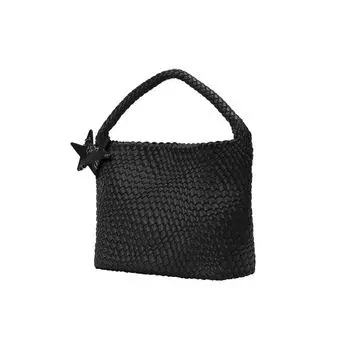 Bao Yige Original Design Medium Woven Bag Large Capacity Work Clothing Travel Tote Bag Satchel Shoulder Female Champagne Color Yaoshi Black