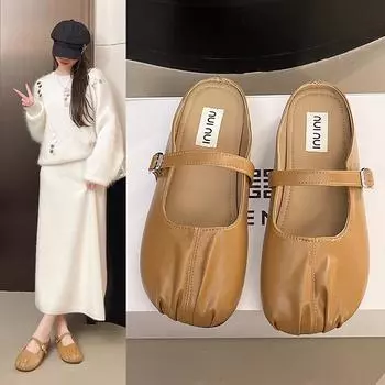 Baotou flat-bottomed slippers for women s outer wear 2025 summer new French high-end pleated lazy one-pedal cool slippers 35