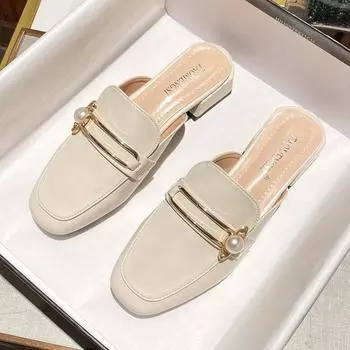 Baotou half slippers women s new heelless lazy people wear thick heels large size women s shoes 35