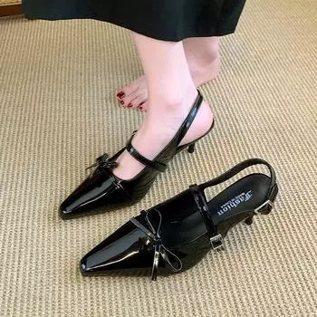 Baotou sandals women s 2025 new summer simple pointed stiletto sandals women s high-heeled strap fashion women s single shoes 35 чёрный