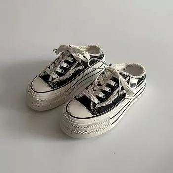 Baotou slippers women s spring new canvas shoes without heel versatile lazy people wear half drag thick bottom tide 35