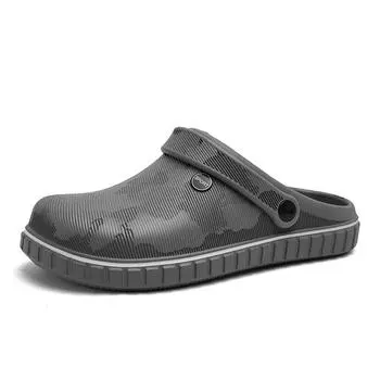 Baotou Solid Color Non-Porous Hole Shoes Men S Fashion Casual Large Size Chef Slippers Men S Beach Sandals 40 серый