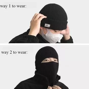 Baraklafa hat men s autumn winter black knitted pullover cold hat thickened warm ear protection melon skin yarn hat One size
