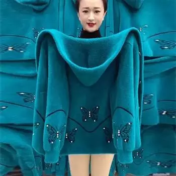 Бархатное пальто из искусственной норки для пожилых мам среднего возраста, осенне-зимнее утепленное кардиган с капюшоном, свитер, женская вязаная куртка L