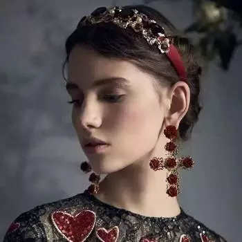 Baroco Style Crystal Ear Stud Long Flower Stud Earrings Rose Cross Earrings Lolita Accessories красный
