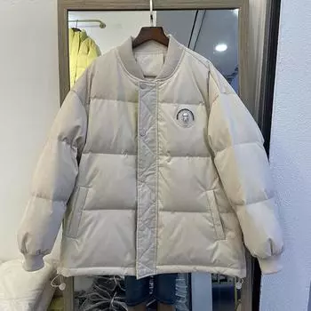 Baseball jacket down jacket women s short white duck down new small winter collarless loose coat S (80-60kg wearable)