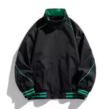Baseball Jacket, Men s Spring and Autumn Style Stand Up Collar Jacket, Solid Color Loose and Versatile Cardigan Jacket XXXXL чёрный