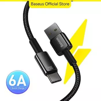 Baseus 100 Вт USB Type C кабель 2 м 6A сверхбыстрый зарядный провод USB-C зарядное устройство дата-шнур для Samsung Pro Huawei P30 Realme Oneplus Poco F3 2m чёрный