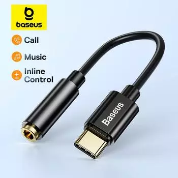 Baseus L54 USB Type C на 3,5 мм разъем для наушников 3,5 AUX кабель USB C адаптер аудиокабель для Samsung Xiaomi Mi10 HUAWEI P30 Oneplus 9 чёрный