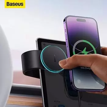 Baseus Magnetic15W Автомобильный держатель для мобильного телефона Беспроводное зарядное устройство Кронштейн для телефона для iPhone 12 1314 Pro Max Dashborad Center Console чёрный