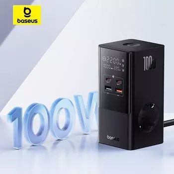 Baseus PowerCombo Tower Power Strip 2AC+2U+2C 100 Вт настольное зарядное устройство чёрный