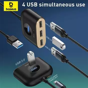 Baseus Square круглый адаптер USB-концентратор 4 в 1 USB to USB