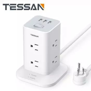 Башня с несколькими розетками TESSAN, 8 розетками переменного тока и 3 портами USB, сетевой фильтр для домашнего офиса, общежития
