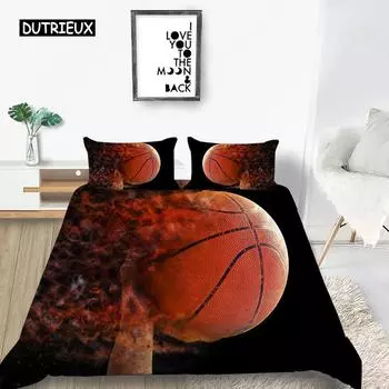 Basketball Duvet Cover Set Polyester Hand Catching Fire Basketball Sports Themed Bedding Set Queen Size Soft 23pcs Quilt Cover EU Single 135x200cm