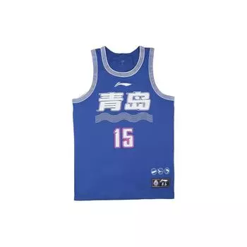 Баскетбольная майка Li Ning CBA Series с круглым вырезом и надписью, удобная, дышащая, с надписью Fan Version, команда Циндао 15 Yang Hansen, мужская, темно-синяя AAYTB27-1 M