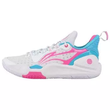 Баскетбольные кроссовки Li Ning Flash 9 с амортизацией, нескользящие, износостойкие, низкие, мужские, белые, розовые ABPT055-1 47