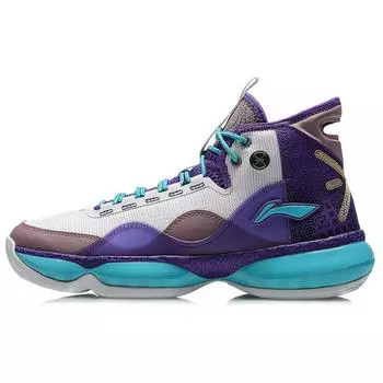 Баскетбольные кроссовки Li Ning Wow Shadow 2 с амортизацией, противоскользящие, прочные, высокие, мужские, белые, фиолетовые, ABPR005-5 42